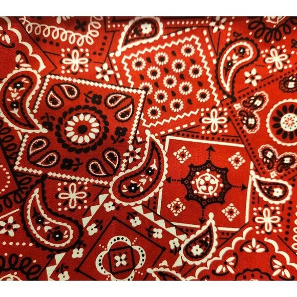 Red Bandana Cotton Fabric 44” Wide By The Yard Paisley Western Print Sewing Mate