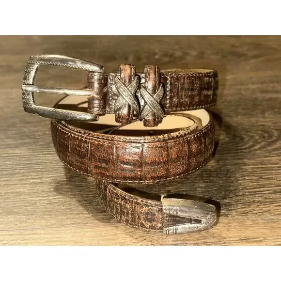 Brighton 4B108 Classic Brown Embossed Croc Reptile Leather Belt Women’s L/34