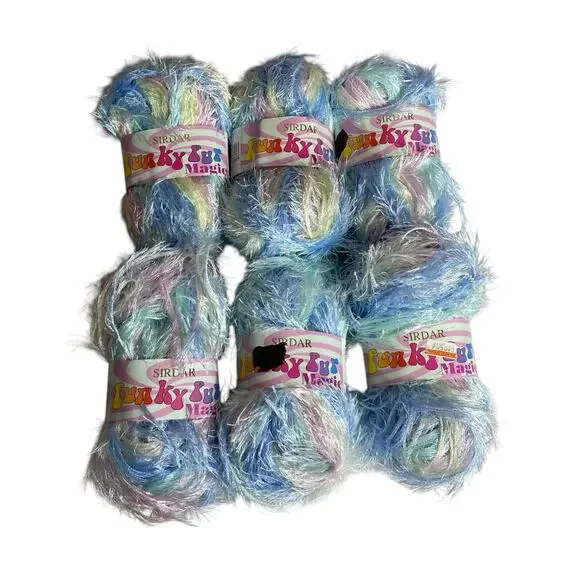 6 Skeins Sirdar Funky Fur Magic Eyelash Yarn Pink Blue Pastel Polyester 300g NWT