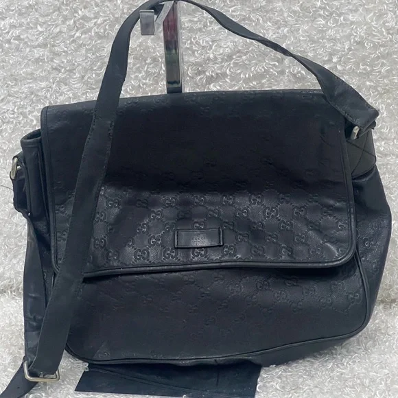 Gucci Guccissima Black Leather Messenger Bag