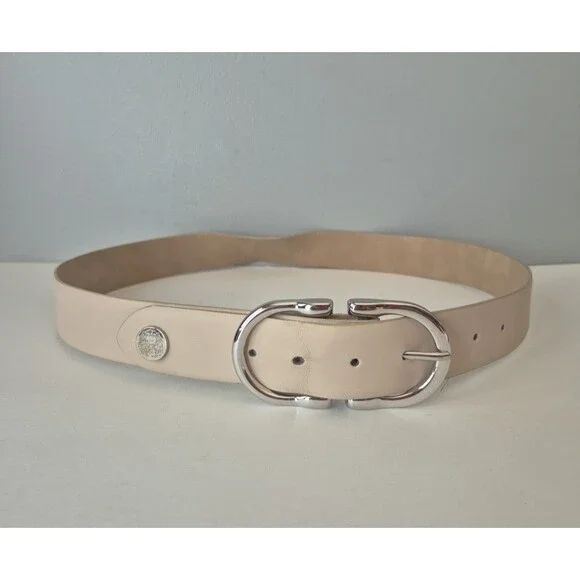 Vince Camuto Sand Faux Leather Silver Centerbar Buckle Belt Womens XL Length 44