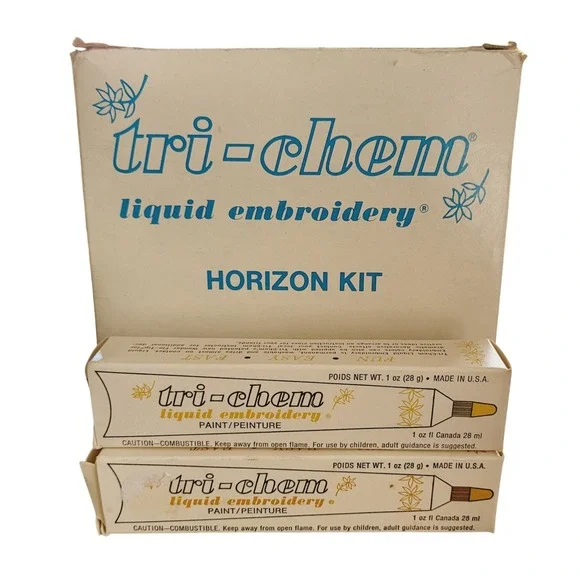 Vintage Tri-Chem Liquid Embroidery Horizon Kit 2 NIB Tubes Butterscotch Burgundy