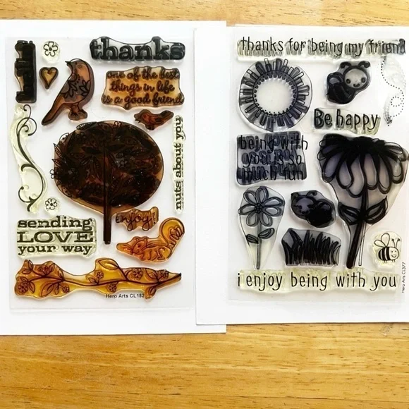 Hero Arts Set of 2 Clear Stamp Sets Be Happy CL377  Trees Birds & Messages CL182