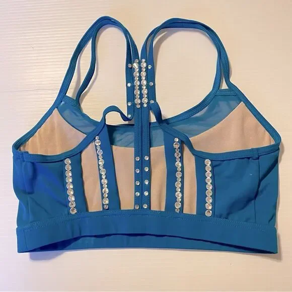 Weissman Balera dance teal sport Mesh Strappy Bra Top crop rhinestone MT10874 SA