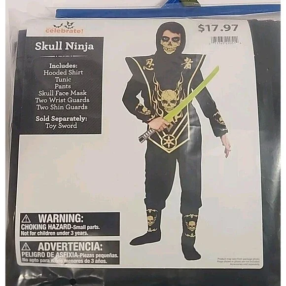 Boys L  (10/12) Skull Ninja Halloween Costume Complete NEW!