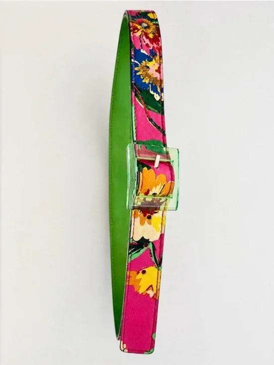 Kate Spade New York Tropical Floral Skinny Belt Lucite Buckle Pink Resort Preppy