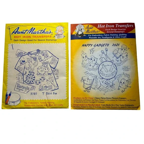 Aunt‎ Marthas Hot Iron Transfers #3929 Happy Gadgets/#3785 T Shirt Fun NOS