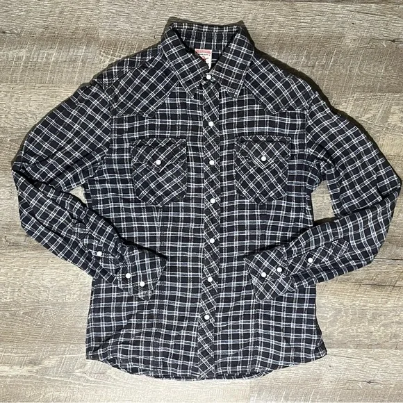 True Religion Western Cowboy Pearl Snap Flannel 100% Cotton Mens M