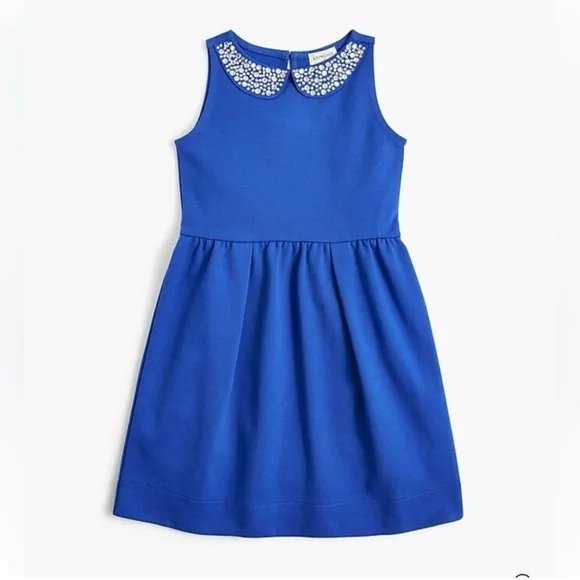 J. Crew Crewcuts Ponte Knit Sleeveless Dress With Jewel Collar, Cobalt Blue, 10