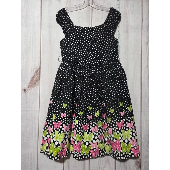 Girls 16 Black Polka Dot Butterfly Dress Party Bonnie Jean‎