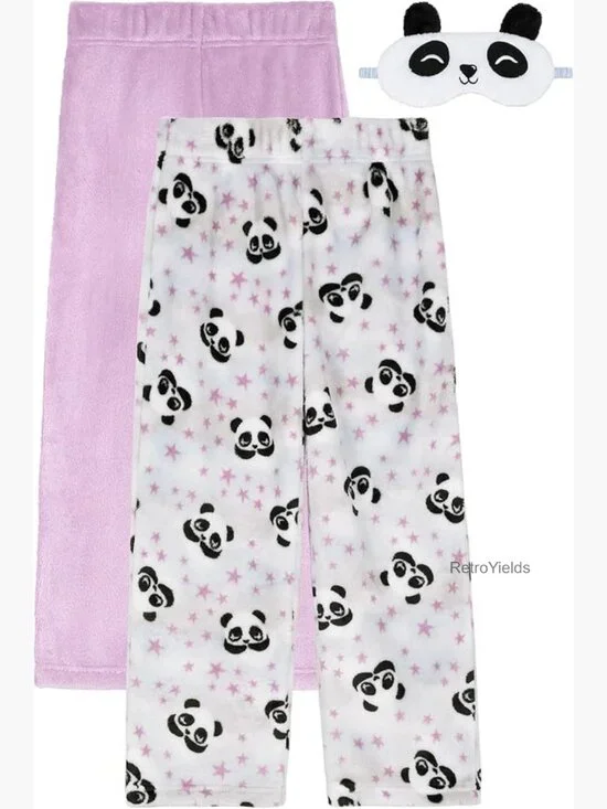 Kids Fleece Pajama Pants 2 Pack with Sleep Mask - Cozy Lounge Set
