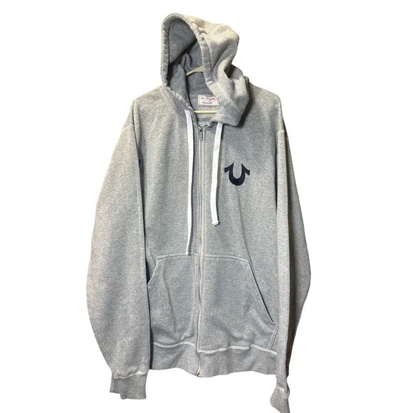 True Religion Gray Zip Up Hooded Sweatshirt Size‎ XXL