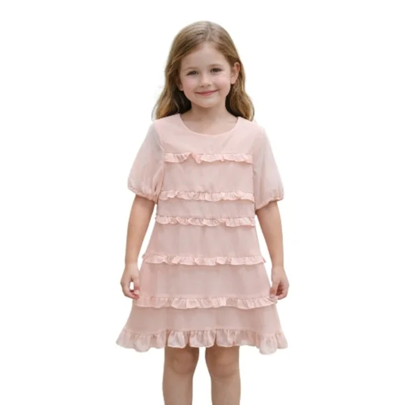 Gianni Bini Girls Formal Tiered Ruffle Dress Size 6 Blush