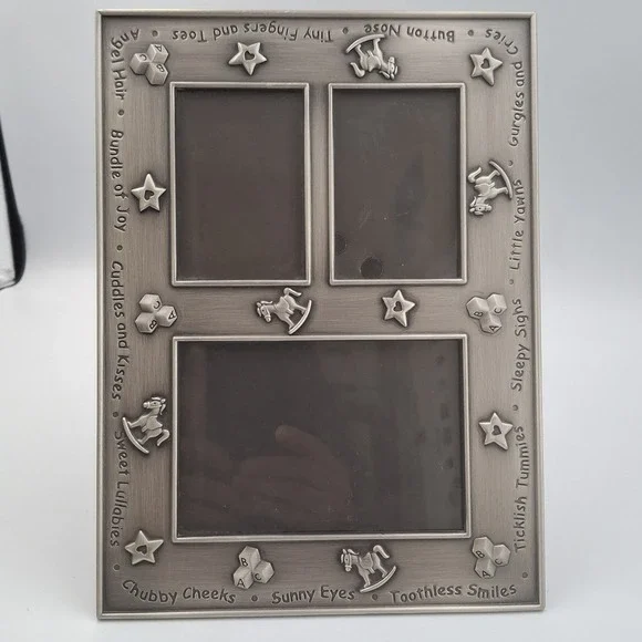 Heavy‎ Pewter Metal 3 Baby Photo Frame by Carr  Holds 2x3