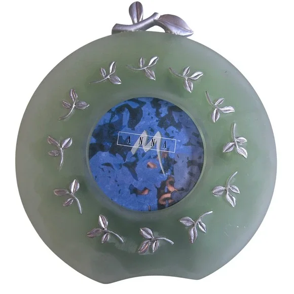 Anna Decorative Photo Frame Green Frosted Apple Silver Leaf Tabletop Ornate VTG
