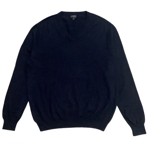 J.Crew Italian Cashmere V-Neck Sweater Navy Blue Preppy Luxury Classic Men's XL