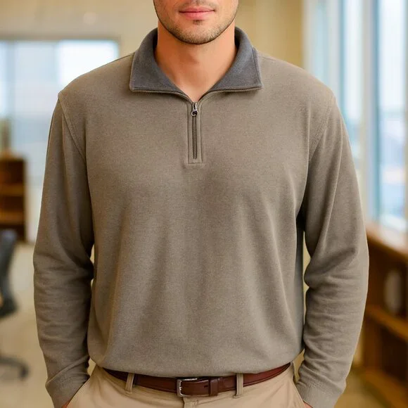 J. Crew Men's 1/4 Zip Pullover Sweater Size XL Sueded Jersey Beige Cotton Casual