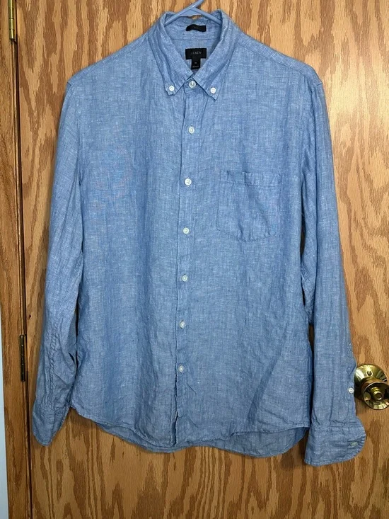 Men’s 100% Linen J. Crew Button Down Chambray Shirt Size Medium