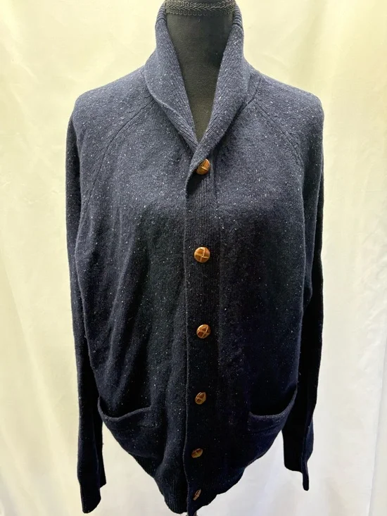 J.Crew Mens Navy Lambswool Shawl Collar Cardigan Sweater Large