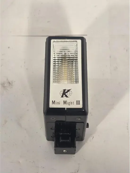 Vintage K Mini Might III Hot Shoe Camera Flash Universal Black Compact Unit