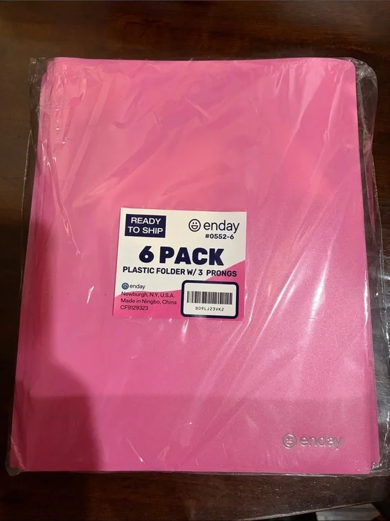 Pink 6-Pack Plastic Folders with 3 Prongs