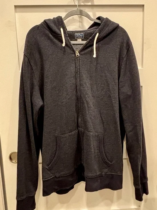 J. Crew Men's Muted Navy Vintage Fleece Zip-Up Hoodie XLT