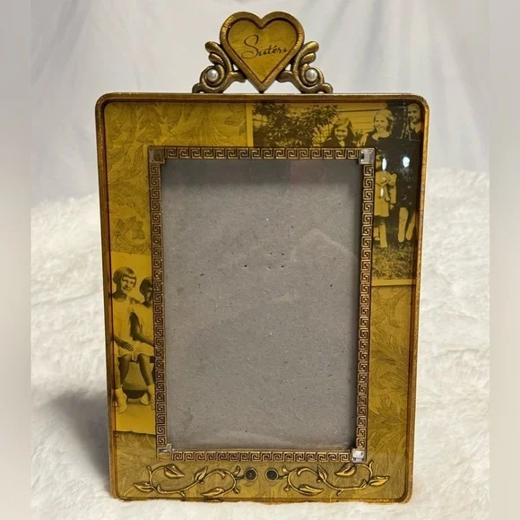 2003 Sisters Thompson Photo Frame 6X8 Gold Heavy Scrollwork Pearls Fancy VTG