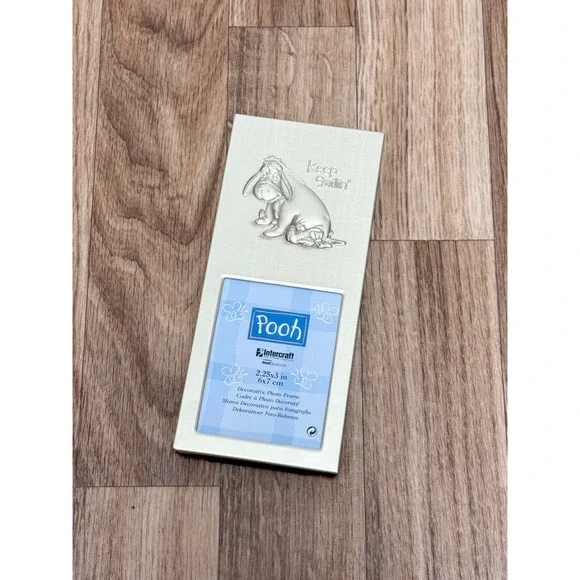 Disney Eeyore Keep Smilin Silver Tone Metal Photo Frame 2.25x3 IN