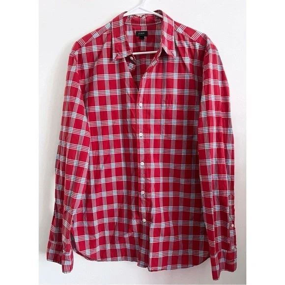 J. Crew • Red White Plaid Button Down Shirt