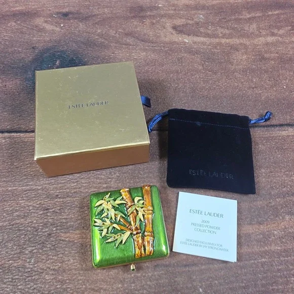 Estee Lauder Compact Women Green Good Jay Strongwater Bamboo 2009 Pressed Powder