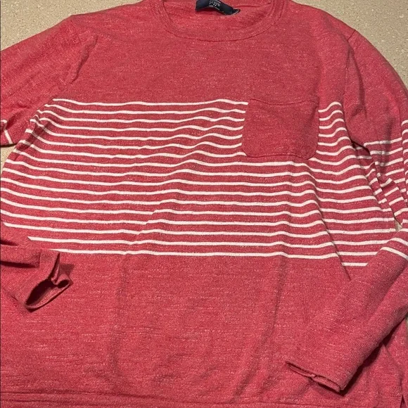 J. Crew Red and White Striped Crewneck Sweater