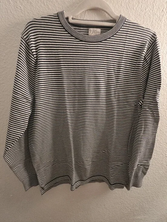J. Crew Black and White Striped Crewneck Sweater
