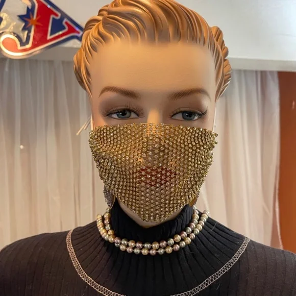 Gold Rhinestone Face Mask