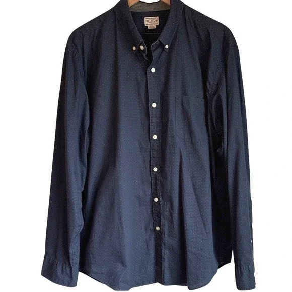 J.Crew Navy Micro-Dot Cotton Button-Up Shirt‎ Men's XL