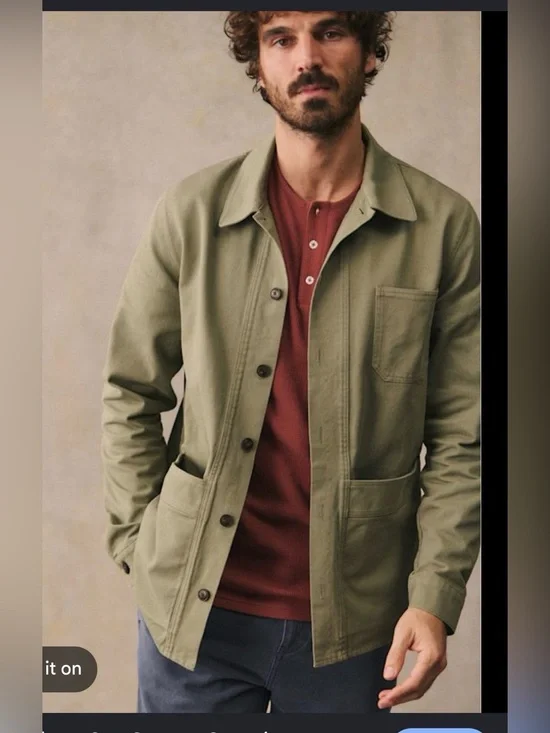 J. Crew Men’s Chore Twill Army Green Jacket , size Medium