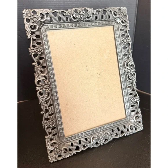 Picture Frame 4x6 Silver Ornate Victorian Filigree Rose Floral Metal