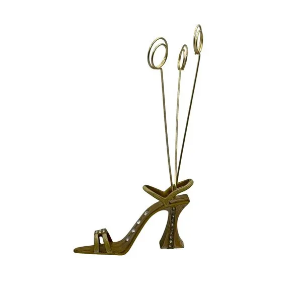 Fancy Retro High Heel Enamel Shoe Rhinestones 3 Spiral Prong Holder Memos Photo