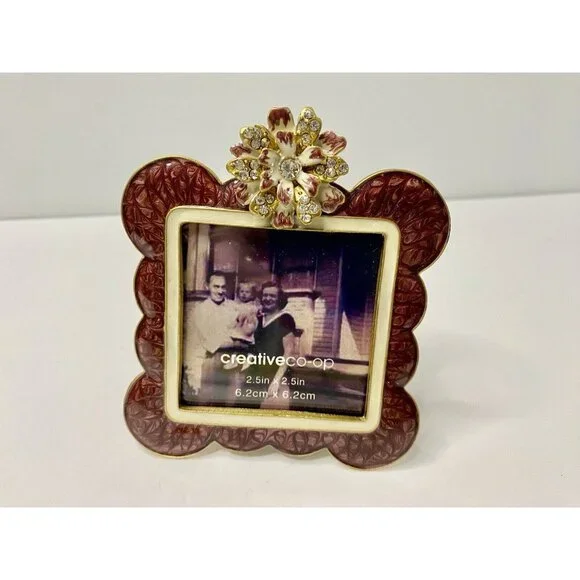 Creative‎ Co-op Photo Frame Purple Enamel Rhinestones Scalloped Edges 2.5
