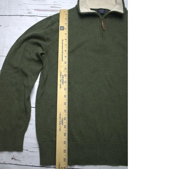 J.Crew Mens Olive Green 100% Cotton Quarter Zip Sweater Medium
