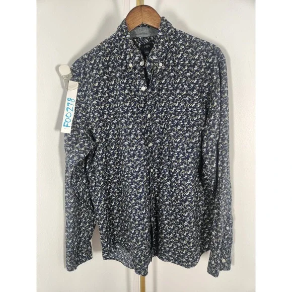 J. Crew Mens Navy Blue Floral Button Down Shirt Size Large‎