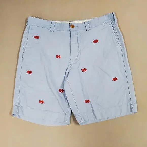 J. Crew Mens Sunwashed Oxford Shorts Size 31 Embroidered Crabs