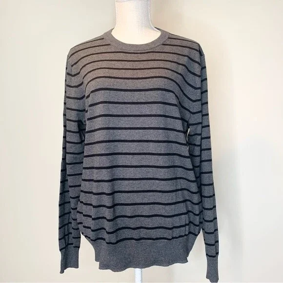 NWT J. Crew Mercantile Striped Grey Black Crewneck Sweater Medium