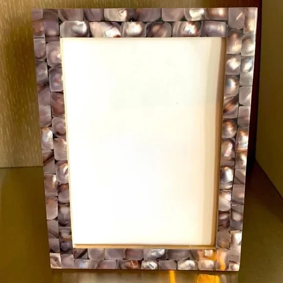 Mother of Pearl 5x7 Frame Grey Shell Inlay Coastal Decor