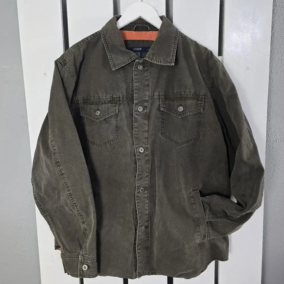 J.Crew Mens Barn Coat Chore Canvas Jacket Large‎ Brown Corduroy Lined VTG