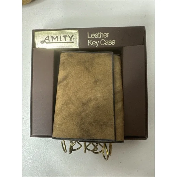 Vintage Men's Amity Tri Fold Key Holder‎ Brown Cowhide Leather +NEW Box