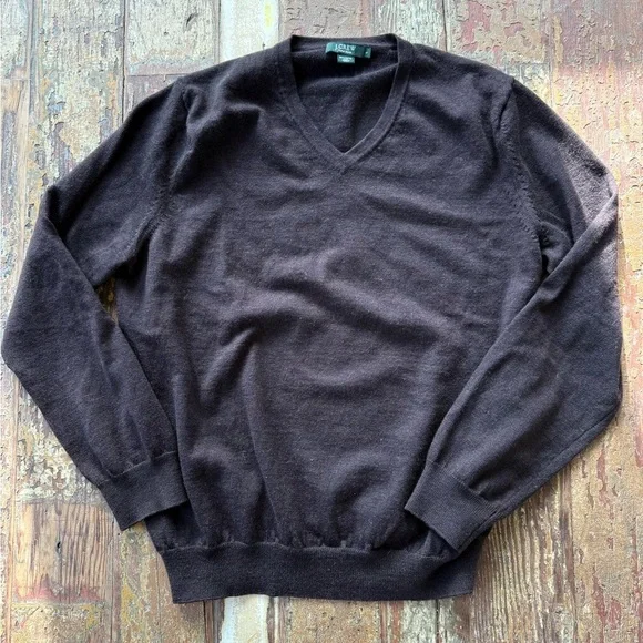 J. Crew Men's 100% Merino Wool Chocolate Brown V-Neck Sweater | Large