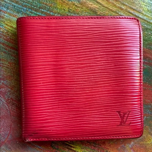 Louis Vuitton Scarlet Epi Leather Wallet Red LV Bi Fold Unisex Vintage