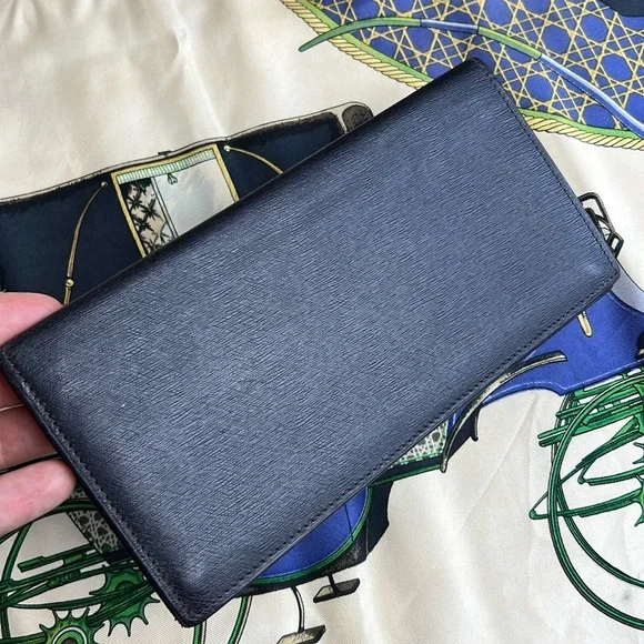 Dunhill Black Leather Long Bifold Wallet Minimalist style Card holder Auth. EUC