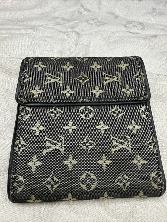 Louis Vuitton mini lin Black & Beige Monogram Compact Fold Wallet Denim