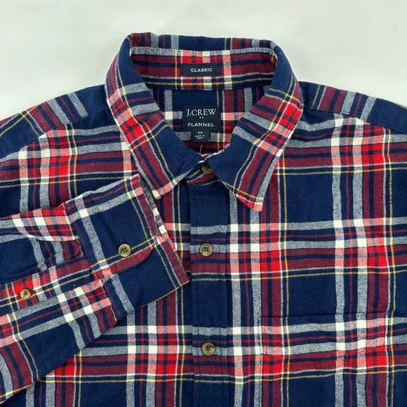 J.Crew Classic Plaid Flannel Shirt Mens Medium Blue Red White Long Sleeve